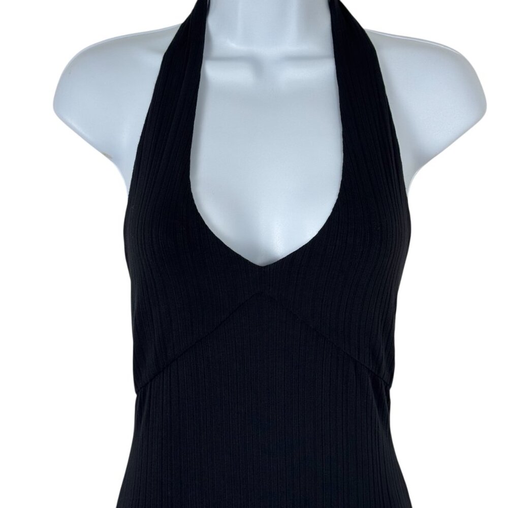 L*Space Black Bodycon Tie Halter Dress Size SM Maxi Ribbed Stretchy Casual LBD - Picture 3 of 12